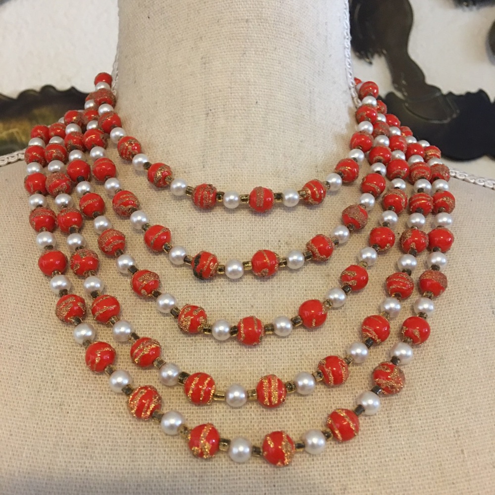 Vintage multi strand sparkle painted bead necklace